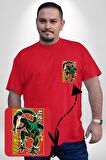 Anime DragonBall Cell Kırmızı Büyük Beden Kadın Basic Minimal Baskılı Tişört