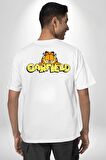 Garfield Beyaz Oversize Kadın Erkek Ön ve Sırt Baskılı Tişört