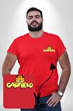 Garfield Kırmızı Büyük Beden Kadın Basic Minimal Baskılı Tişört