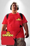 Garfield Kırmızı Büyük Beden Kadın Basic Minimal Baskılı Tişört