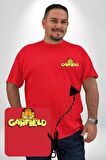 Garfield Kırmızı Büyük Beden Kadın Basic Minimal Baskılı Tişört