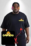Garfield Siyah Büyük Beden Kadın Basic Minimal Baskılı Tişört