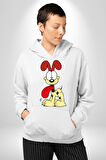 Odie Köpek Kadın Erkek  Beyaz Kapüşonlu Sweatshirt Hoodie