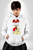 Odie Köpek Kadın Erkek  Beyaz Kapüşonlu Sweatshirt Hoodie