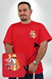 Roşi Usta Dragon Ball Anime Roshi Kırmızı Büyük Beden Kadın Basic Minimal Baskılı Tişört