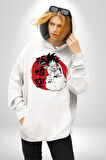 Drogon Ball Goku Anime Kadın Erkek  Beyaz Kapüşonlu Sweatshirt Hoodie