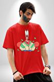 Mr Krabs Spongebob Zengin Pamuklu Bisiklet Yaka Kadın Erkek Oversize Boyfriend Dijital Baskılı Kırmızı T-shirt