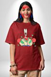 Mr Krabs Spongebob Zengin Pamuklu Bisiklet Yaka Kadın Erkek Oversize Boyfriend Dijital Baskılı Kırmızı T-shirt