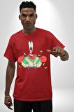 Mr Krabs Spongebob Zengin Pamuklu Bisiklet Yaka Kadın Erkek Oversize Boyfriend Dijital Baskılı Kırmızı T-shirt