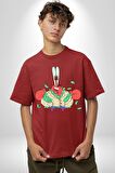 Mr Krabs Spongebob Zengin Pamuklu Bisiklet Yaka Kadın Erkek Oversize Boyfriend Dijital Baskılı Kırmızı T-shirt