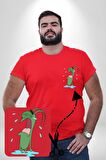 Plankton SpongeBob Kırmızı Büyük Beden Kadın Basic Minimal Baskılı Tişört