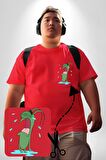 Plankton SpongeBob Kırmızı Büyük Beden Kadın Basic Minimal Baskılı Tişört
