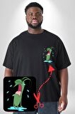 Plankton SpongeBob Siyah Büyük Beden Kadın Basic Minimal Baskılı Tişört