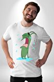 Plankton SpongeBob Kadın Erkek Unisex Beyaz Organik Baskılı T-Shirt Penye Yüksek Kalite