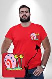 Sunger Bob Gary Salyangoz Kırmızı Büyük Beden Kadın Basic Minimal Baskılı Tişört