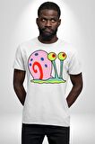 Sunger Bob Gary Salyangoz Kadın Erkek Unisex Beyaz Organik Baskılı T-Shirt Penye Yüksek Kalite