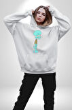 Squidwads Ahtapot Kadın Erkek  Beyaz Kapüşonlu Sweatshirt Hoodie