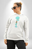 Squidwads Ahtapot Kadın Erkek  Beyaz Kapüşonlu Sweatshirt Hoodie