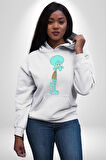 Squidwads Ahtapot Kadın Erkek  Beyaz Kapüşonlu Sweatshirt Hoodie