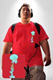 Squidwads Ahtapot Kırmızı Büyük Beden Kadın Basic Minimal Baskılı Tişört