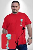 Squidwads Ahtapot Kırmızı Büyük Beden Kadın Basic Minimal Baskılı Tişört