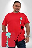 Squidwads Ahtapot Kırmızı Büyük Beden Kadın Basic Minimal Baskılı Tişört