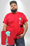Squidwads Ahtapot Kırmızı Büyük Beden Kadın Basic Minimal Baskılı Tişört