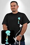 Squidwads Ahtapot Siyah Büyük Beden Kadın Basic Minimal Baskılı Tişört