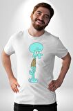 Squidwads Ahtapot Kadın Erkek Unisex Beyaz Organik Baskılı T-Shirt Penye Yüksek Kalite
