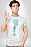 Squidwads Ahtapot Kadın Erkek Unisex Beyaz Organik Baskılı T-Shirt Penye Yüksek Kalite