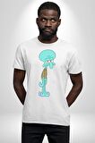 Squidwads Ahtapot Kadın Erkek Unisex Beyaz Organik Baskılı T-Shirt Penye Yüksek Kalite