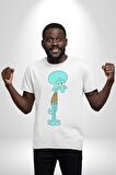 Squidwads Ahtapot Kadın Erkek Unisex Beyaz Organik Baskılı T-Shirt Penye Yüksek Kalite