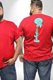 Squidwads Ahtapot Büyük Beden Kırmızı Tişört Kadın Erkek Ünisex Sırt Baskılı