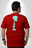 Squidwads Ahtapot Büyük Beden Kırmızı Tişört Kadın Erkek Ünisex Sırt Baskılı