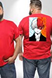 My Hero Academia Boku Anime  Büyük Beden Kırmızı Tişört Kadın Erkek Ünisex Sırt Baskılı