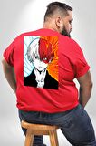 My Hero Academia Boku Anime  Büyük Beden Kırmızı Tişört Kadın Erkek Ünisex Sırt Baskılı