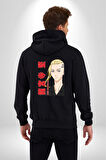 Ken Ryugujı Anime Tokyo İntikamcıları Kadın Erkek Siyah Kapüşonlu Fermuarlı Baskılı Hırka Sweatshirt