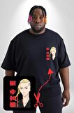 Ken Ryugujı Anime Tokyo İntikamcıları Siyah Büyük Beden Kadın Basic Minimal Baskılı Tişört
