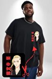 Ken Ryugujı Anime Tokyo İntikamcıları Siyah Büyük Beden Kadın Basic Minimal Baskılı Tişört