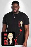Ken Ryugujı Anime Tokyo İntikamcıları Siyah Büyük Beden Kadın Basic Minimal Baskılı Tişört