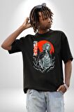 Tokyo Ghoul Ken Kaneki Anime Pamuklu Bisiklet Yaka Kadın Erkek Oversize Boyfriend Dijital Baskılı Siyah T-shirt