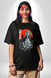 Tokyo Ghoul Ken Kaneki Anime Pamuklu Bisiklet Yaka Kadın Erkek Oversize Boyfriend Dijital Baskılı Siyah T-shirt
