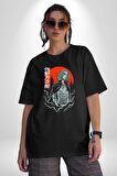 Tokyo Ghoul Ken Kaneki Anime Pamuklu Bisiklet Yaka Kadın Erkek Oversize Boyfriend Dijital Baskılı Siyah T-shirt