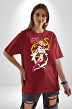 Sailor Moon Anime Usagi Tsukino Pamuklu Bisiklet Yaka Kadın Erkek Oversize Boyfriend Dijital Baskılı Kırmızı T-shirt