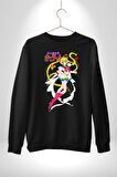Sailor Moon Anime Usagi Tsukino Kadın Erkek Siyah Sweatshirt 