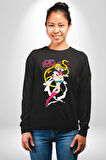 Sailor Moon Anime Usagi Tsukino Kadın Erkek Siyah Sweatshirt 