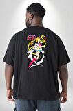 Sailor Moon Anime Usagi Tsukino Büyük Beden Siyah Tişört Kadın Erkek Ünisex Sırt Baskılı