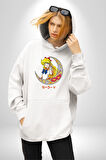 Sailor Moon Ay Savaşcısı Anime Kadın Erkek  Beyaz Kapüşonlu Sweatshirt Hoodie