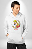 Sailor Moon Ay Savaşcısı Anime Kadın Erkek  Beyaz Kapüşonlu Sweatshirt Hoodie