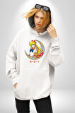 Sailor Moon Ay Savaşcısı Anime Kadın Erkek  Beyaz Kapüşonlu Sweatshirt Hoodie